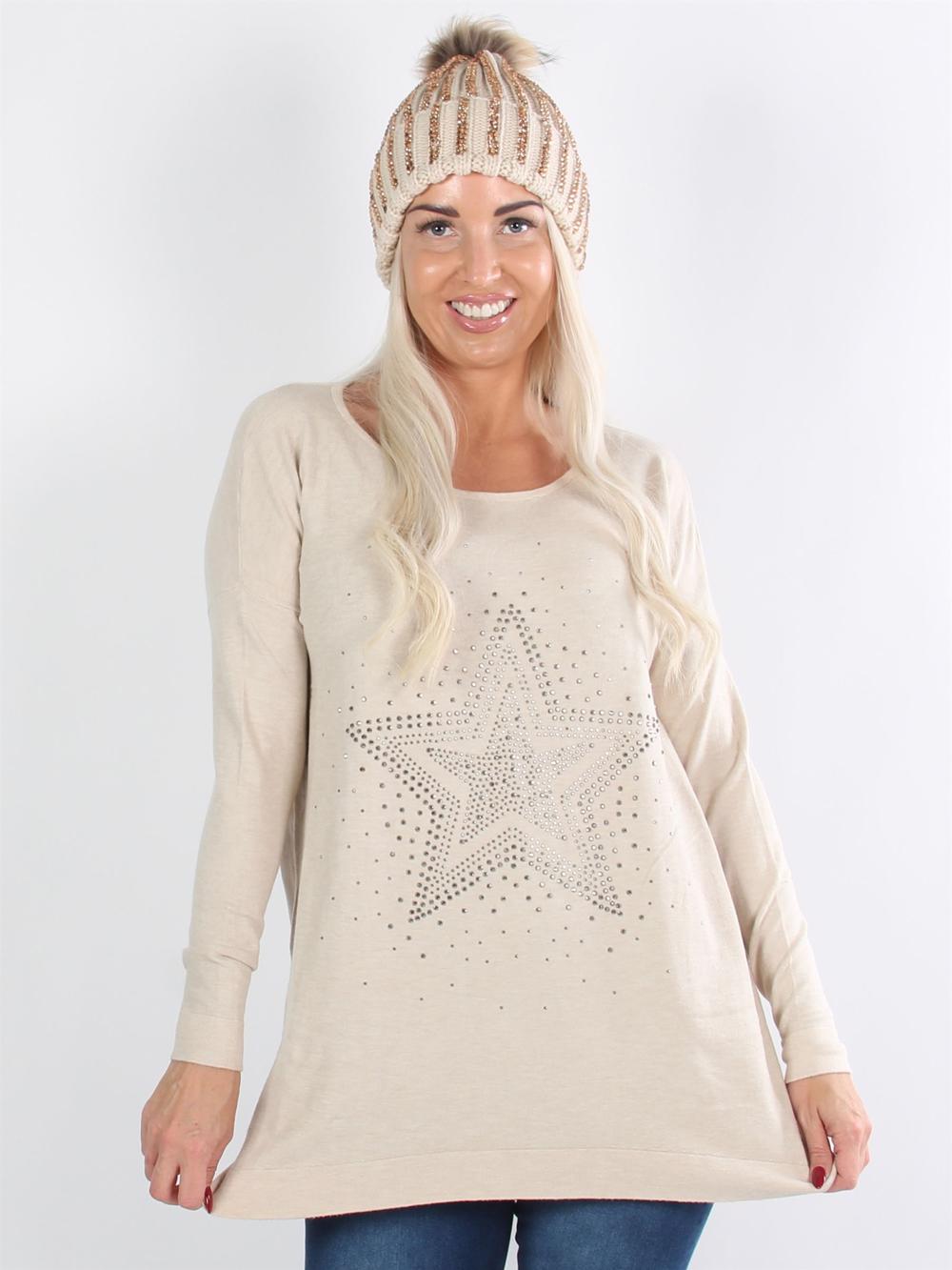 Milen - Beigefarvet strik med similistjerne